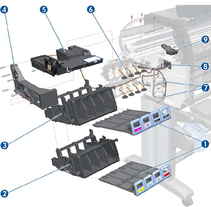 Cartridge trays - For HP DesignJet Z6200 printers (CQ109-67032)