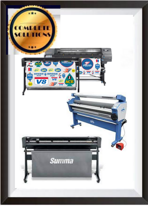 COMPLETE SOLUTION - HP Latex 335 64" Large-Format Printer - New + SummaCut D160 64 in (160 cm) Vinyl and Contour Cutting - New + Upgraded Ving 63" Full-auto Low Temp. Wide Format Cold Laminator, with Heat Assisted