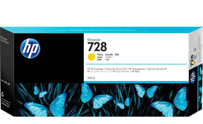 HP 728 300-ml Yellow DesignJet Ink Cartridge for HP DesignJet T730, T830 - F9K15A