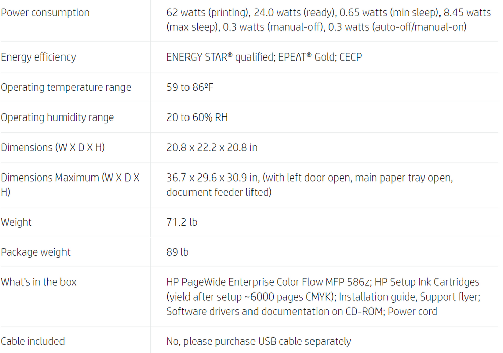 HP PageWide Enterprise Color Flow MFP 586z Printer