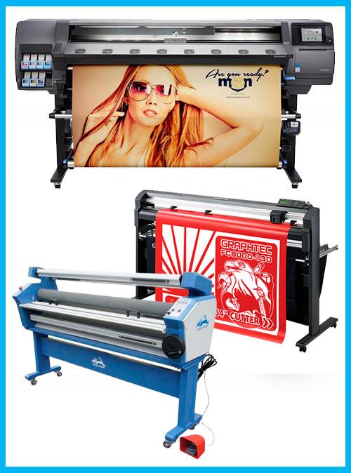 COMPLETE SOLUTION - HP Designjet 360 Latex 64in Printer - Recertified (90 Days Warranty) + 54" Graphtec FC8000-130 Vinyl Cutting Plotter + 55in Full-auto Wide Format Cold Laminator with Heat Assisted