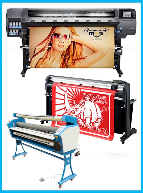 COMPLETE SOLUTION - HP Latex 360 64in Printer - Refurbished (2 Years Warranty) + 64" Graphtec FC8000-160 Vinyl Cutting Plotter - Refurbished (2 Years Warranty) + 63" Full-auto Low Temp. Wide Format Cold Laminator, with Heat Assisted