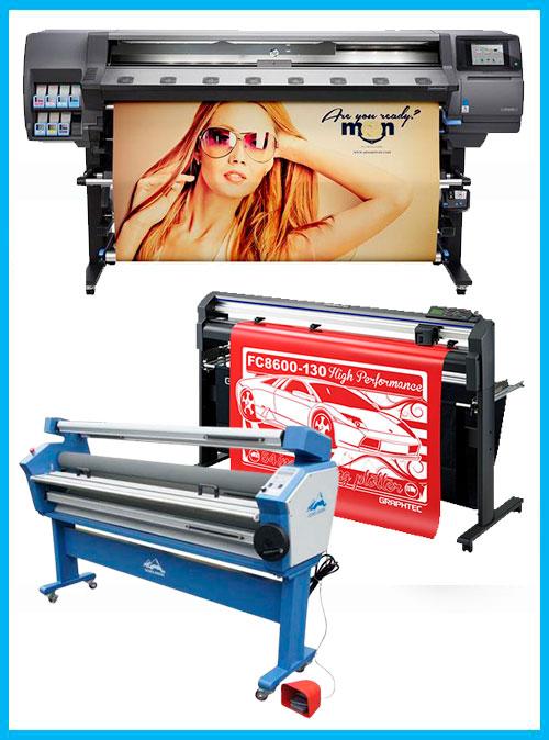 COMPLETE SOLUTION - HP Designjet 360 Latex 64in Printer - Refurbished (2 Years Warranty) + 54" Graphtec FC8600-130 Vinyl Cutting Plotter (2 Years Warranty) + 55in Full-auto Wide Format Cold Laminator