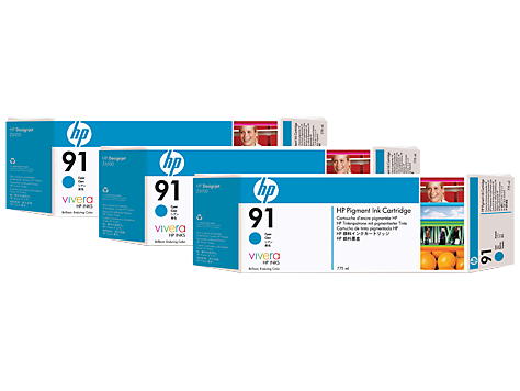 HP 91 3-pack 775-ml Cyan DesignJet Pigment Ink Cartridges - C9483A www.wideimagesolutions.com Parts and Inks 990.24