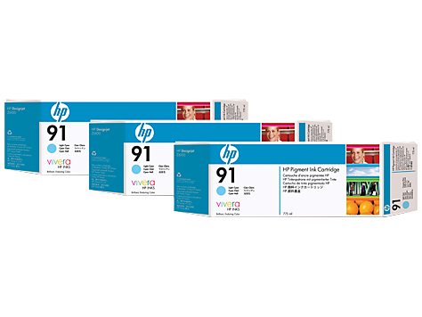 HP 91 3-pack 775-ml Light Cyan DesignJet Pigment Ink Cartridges - C9486A www.wideimagesolutions.com Parts and Inks 990.24