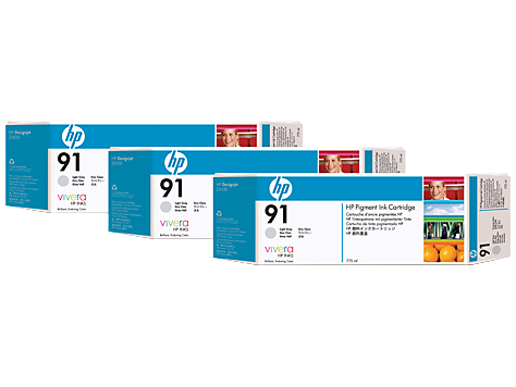 HP 91 3-pack 775-ml Lt Gray DesignJet Pigment Ink Cartridges - C9482A www.wideimagesolutions.com Parts and Inks 990.24