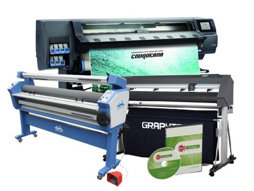 Plotter HP Latex 365 64 + GRAPHTEC CUTTER CE7000-130 50 Cutter - New + Upgraded Ving 63 Full-auto Low Temp. Wide Format Cold Laminator, with Heat Assisted + Includes Flexi RIP Software