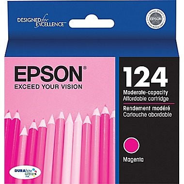 Epson 124 DURABrite Ultra Moderate Capacity Magenta Ink Cartridge for Stylus NX125, NX127, NX130, NX230, NX330, NX420, NX430 and WorkForce 320, 323, 325, 435 - T124320-S