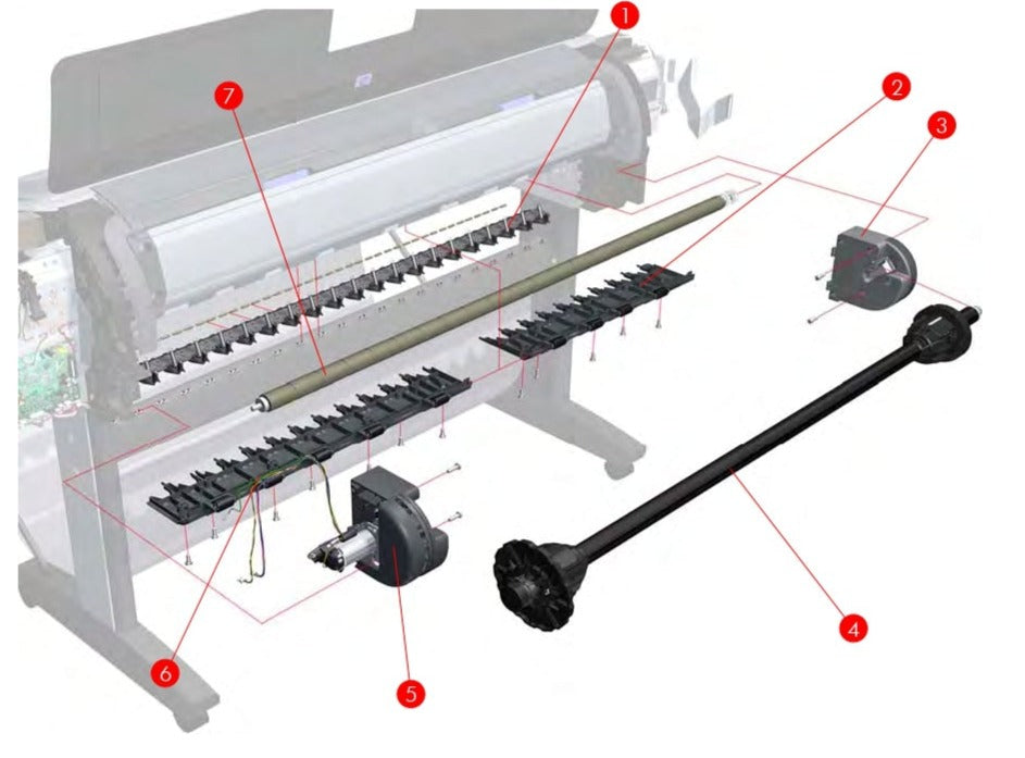 44" Take-up Reel Spindle Assembly for the HP Designjet T1200, T790, T770, T1120, T1200, T1300, T2300 Plotters (Q6687-67001) - New